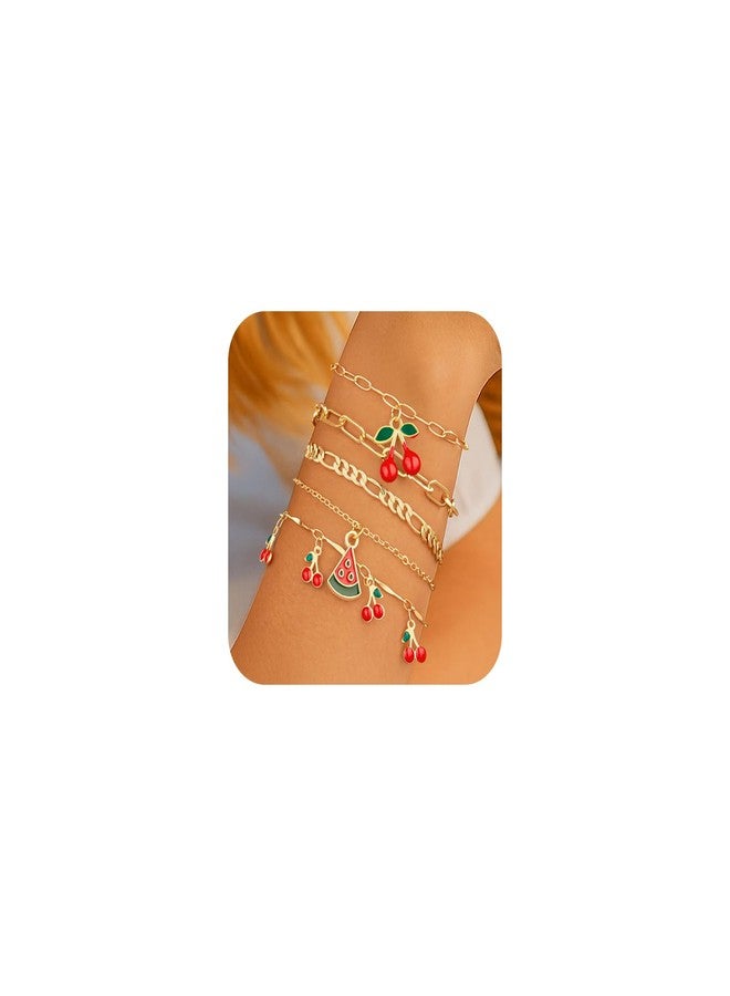 Tiefebene 6Pcs Gold Bracelets for Women, Cherry Gold Plated Bracelet Stack Paperclip Chain, Waterproof Non-Tarnish Chain Bracelet Set, Dainty Trendy Jewelry Gift, Adjustable 6.7-8.7" - Image 1